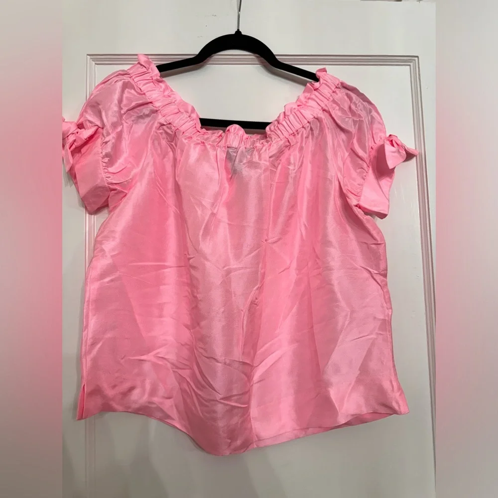 J. Crew Pink Off-Shoulder Silk Blend Blouse
